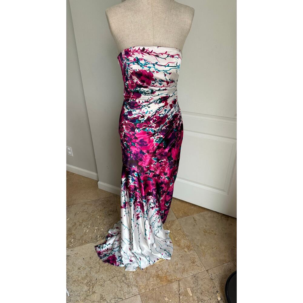 Y2K Caché strapless floral satin mermaid gown Sz 4 - Picture 5 of 8